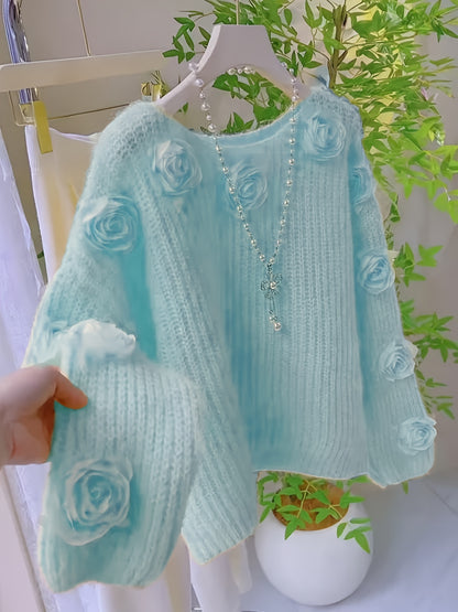 Plus Size - Plus Size - Oversized Pullover, Soft Light Yellow with Rose Lantern Sleeves, Perfect for Casual Outings And Romantic Dates