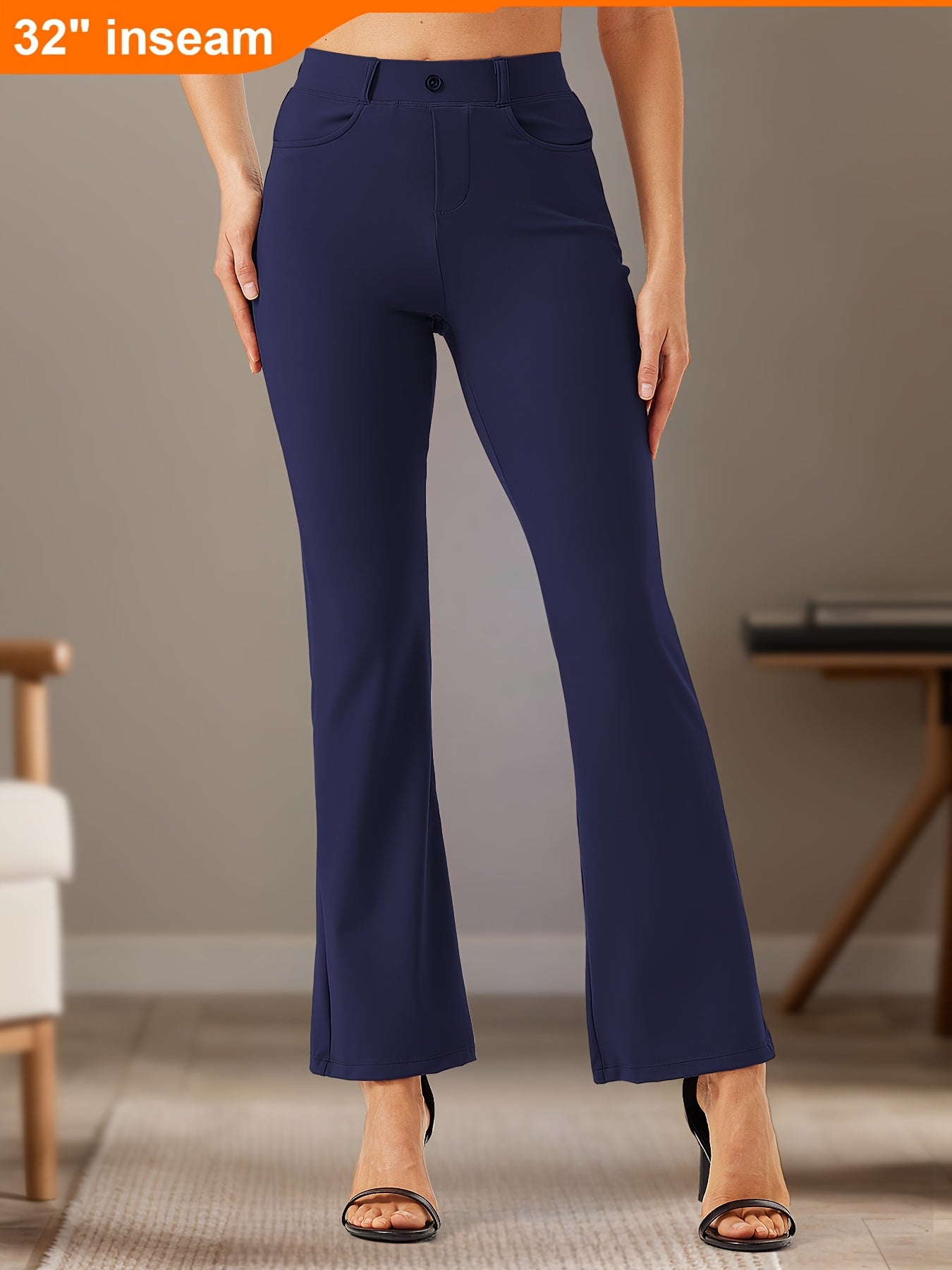 32'' Women's Bootcut Yoga Dress Pants 4 Pockets, Stretch Work Pants, Wrinkle-Free, Lightweight Office Flare Leggings, Wide Leg with Belt Loops, Casual Comfort