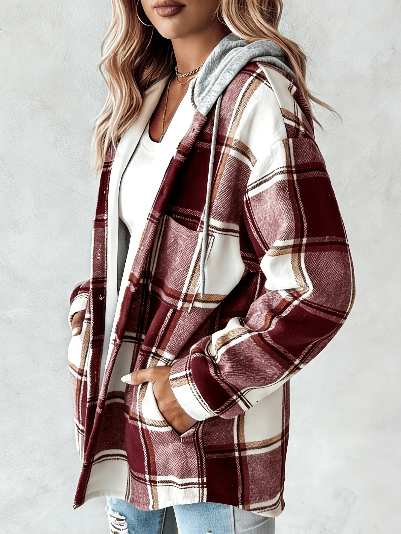 Summer Women'S Retro Checkered Hooded Jacket - Button Long Sleeve, Lightweight And Breathable Layered All Year Round Suitable for Casual And Daily Wear, Women'S Clothing Sportswear Women'S Top Suitable for Women'S Hot Wear