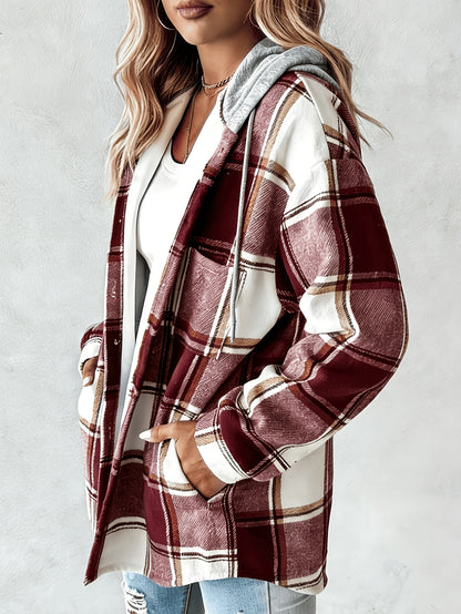 Summer Women'S Retro Checkered Hooded Jacket - Button Long Sleeve, Lightweight And Breathable Layered All Year Round Suitable for Casual And Daily Wear, Women'S Clothing Sportswear Women'S Top Suitable for Women'S Hot Wear