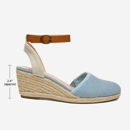 Women's Ankle Strap Closed Toe Espadrille Wedge Heels Sandals, Versatile and Stylish for weddings, shopping, dating, with wrap dresses, jeans, skirts, shorts, jumpsuits, for formal or casual occasions