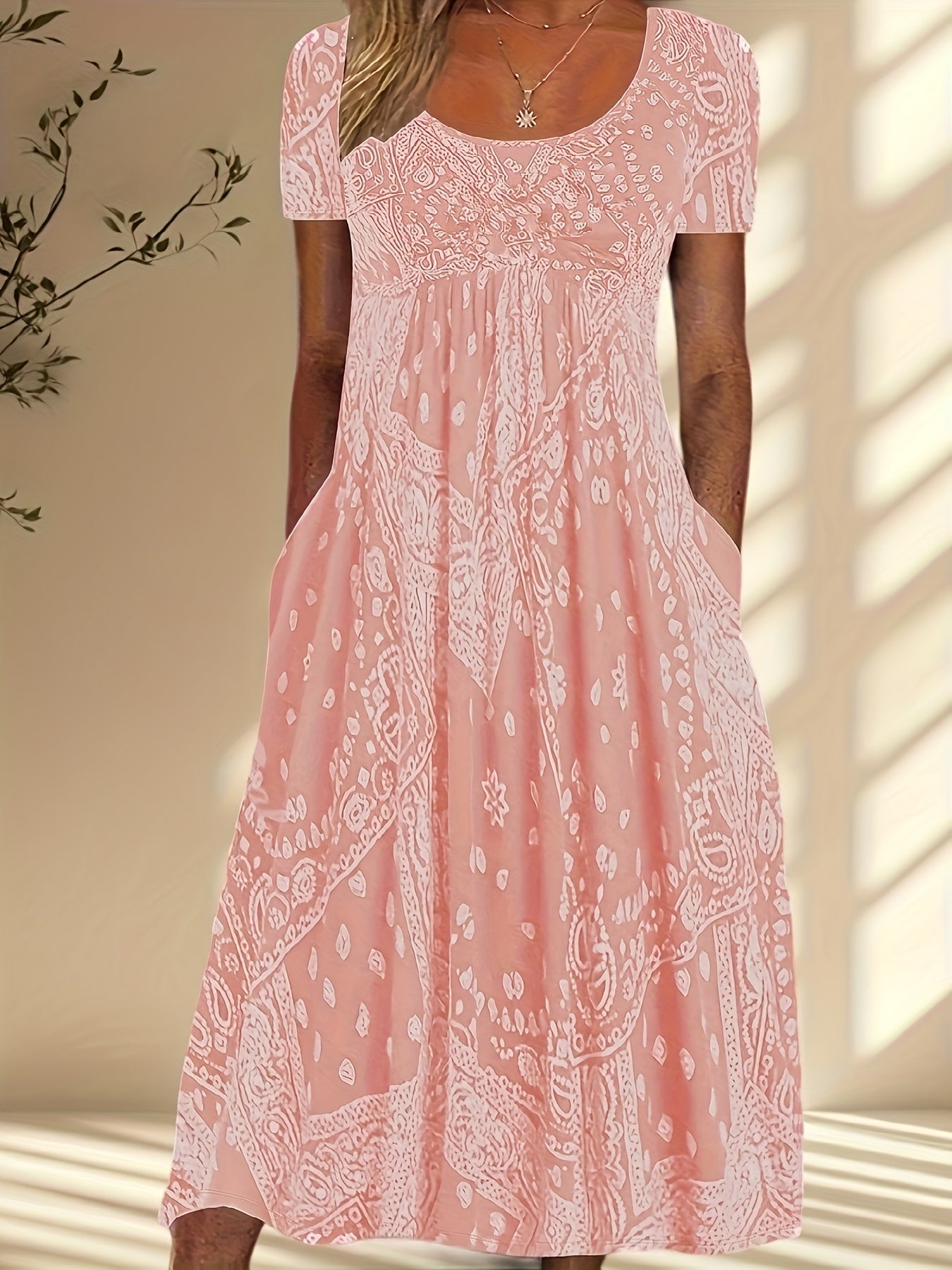 Women's Pale Pinkish Gray Floral Printed Maxi Dress - product view 3