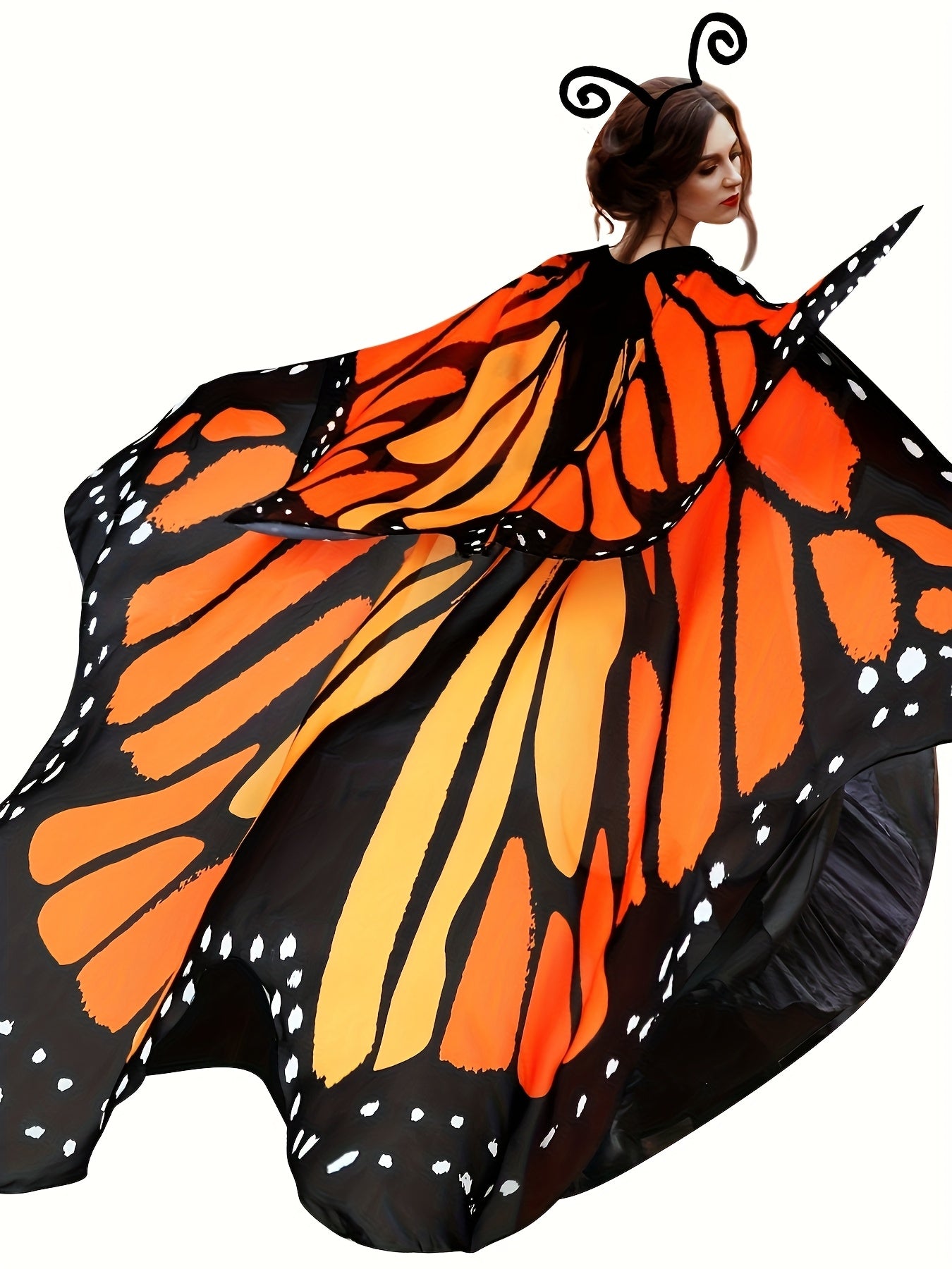 2pcs Women's Retro Yellow Butterfly Wings & Shawl Costume with Headband - Full-Body Winged Outfit (Size L), Hand Washable for halloween, Costume Parties & Themed Events - Non- Winged Attire for all-Season Wear for s