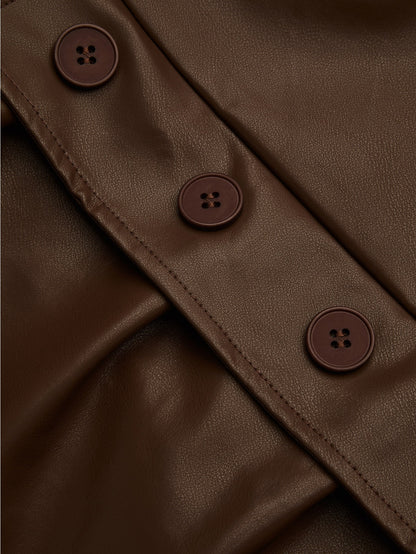 GlOURI Women's Brown Faux Midi Skirt - High Waist with Wide Belt & Side Button & Slit Detail | Slim-Fit Elegant Style for Casual Daily, Office Commute & Fashion Styling (Faux Durable & Figure-Flattering) for Edgy Looks