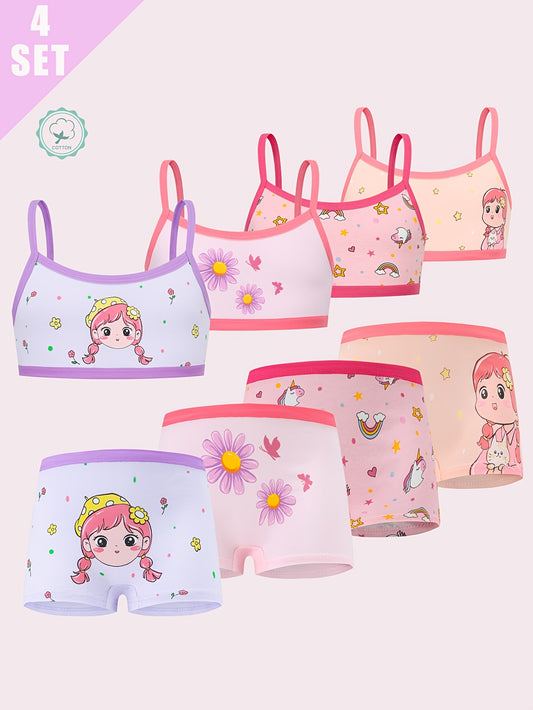 4-Pack Girls' Training Bra and Panty Set - Breathable Everyday Comfort – Sizes 8Y–12Y – main product image