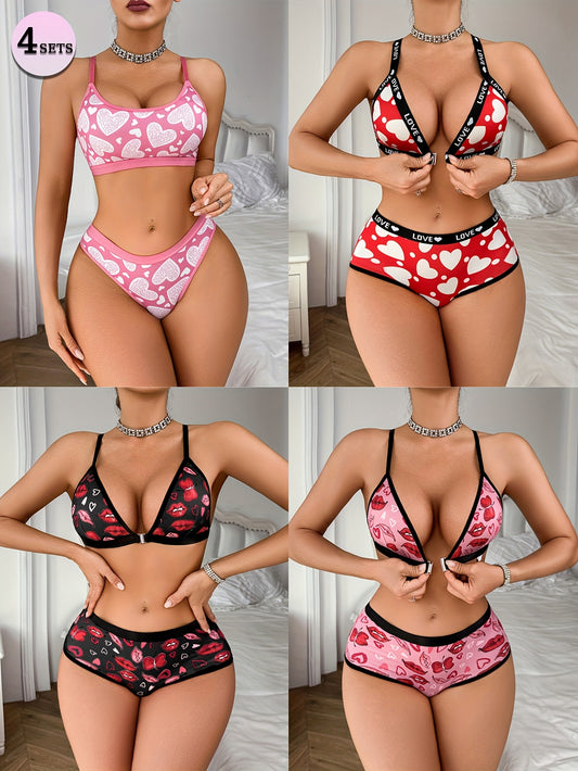 4-Pack Women's Bra and Panty Lingerie Set - Breathable Sport-Inspired Style – main product image
