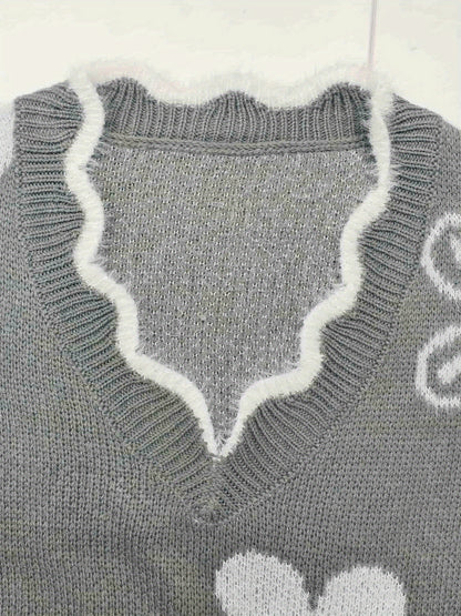 Plus Size - Plus Size - Plus Size - Women'S Plus Size V-Neck Sweater with Floral Pattern - Cozy Gray Long Sleeve Pullover, Casual Fall/Winter Wear, Relaxed Fit, Vneck Sweater
