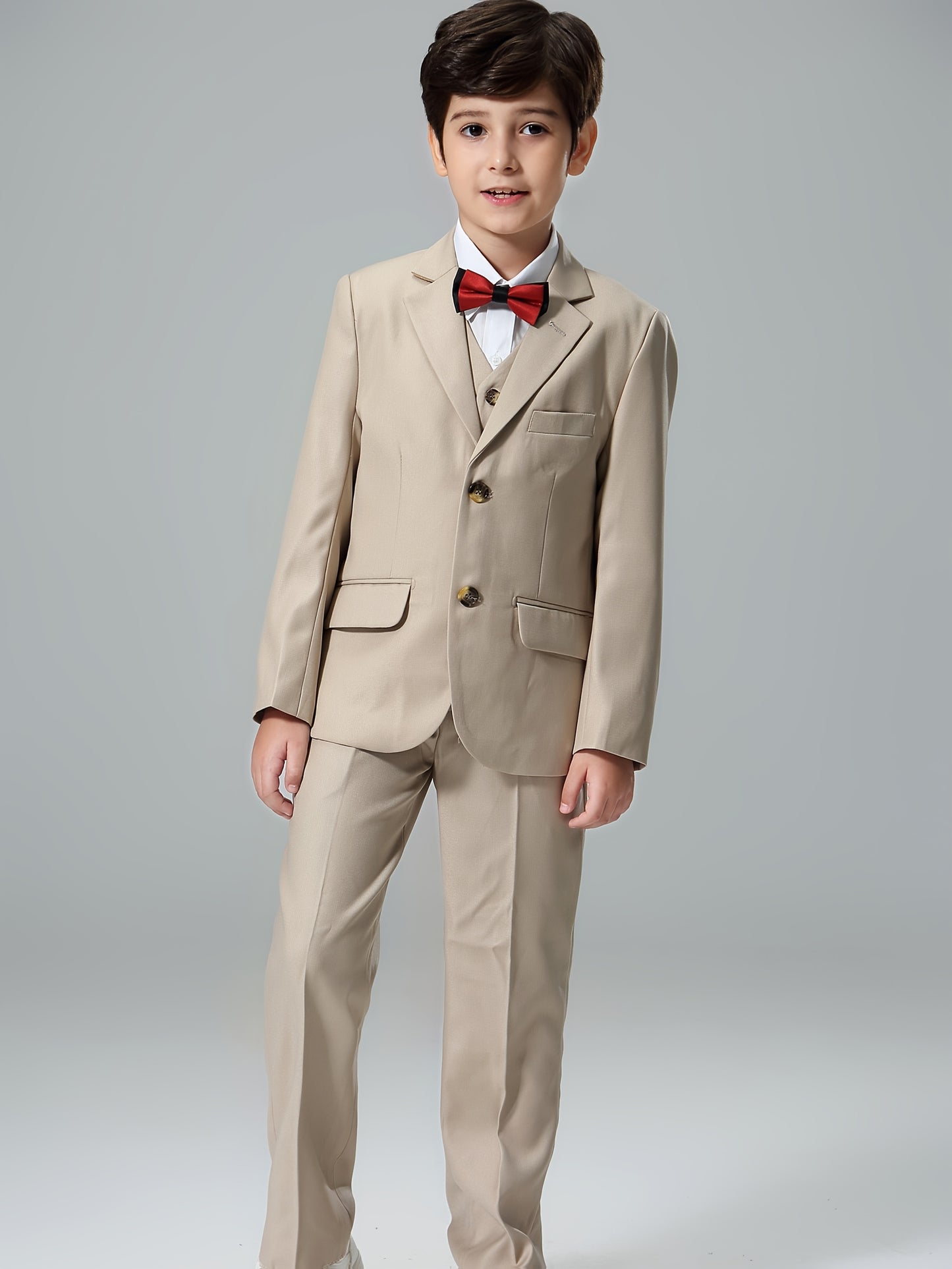 NIMBLE Boys Formal Suit Set Jacket Vest Trousers 3pcs 3-13Y Children Party Clothes Host Wedding Available In Four Colors Blue Black Khaki Navy Blue
