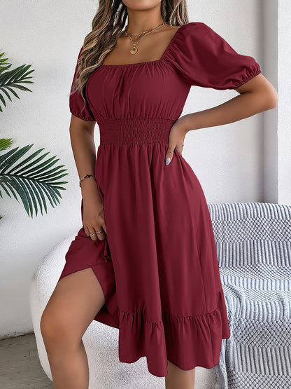 Spring/Summer Women's Fashion Square Neckline Puff Sleeve A-Line Dress