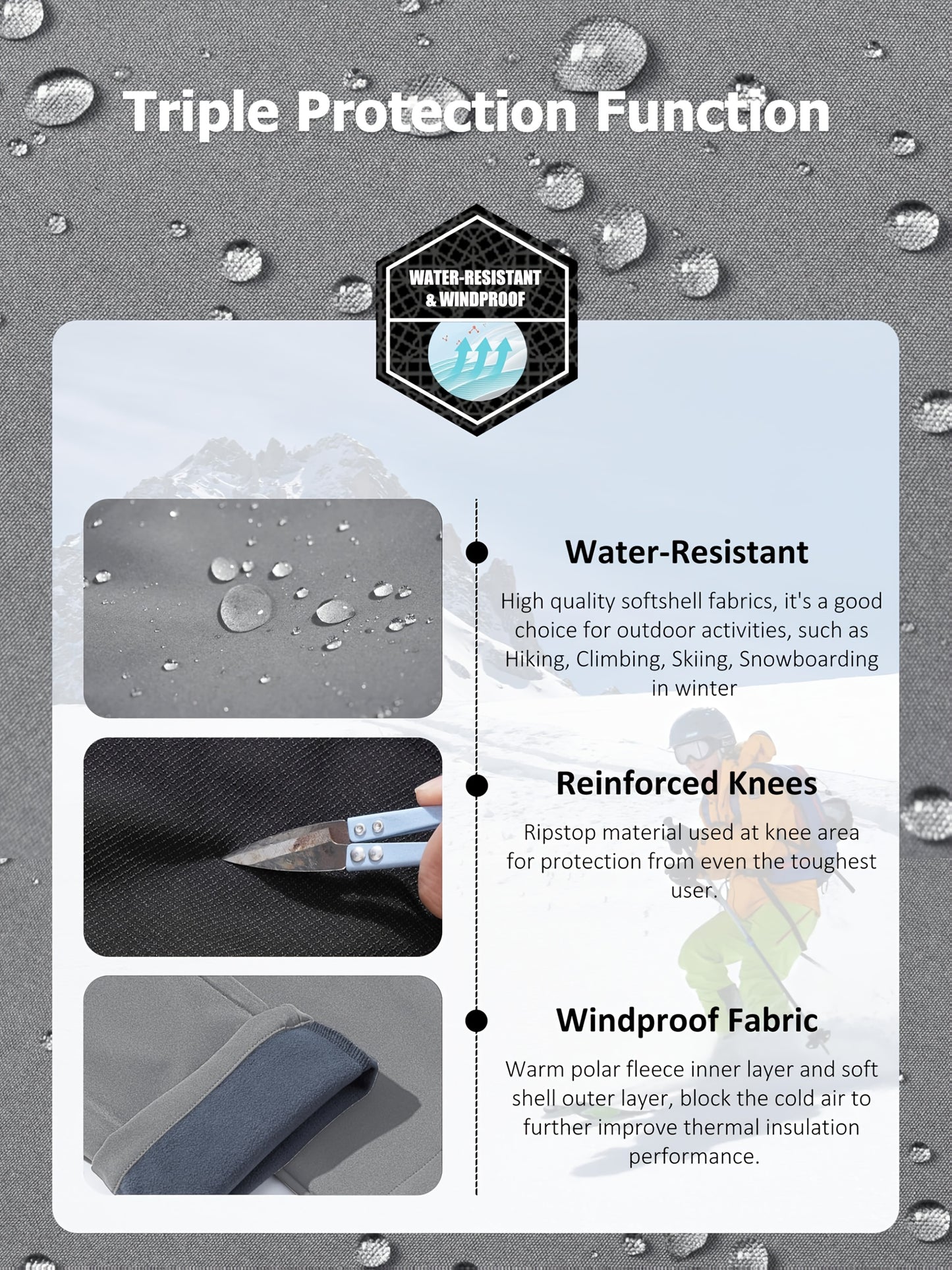 Men's Winter Fleece Pants Outdoor Softshell Pants Thickened Warm Lined Camping Fishing Trekking Hiking Pants Casual Trousers