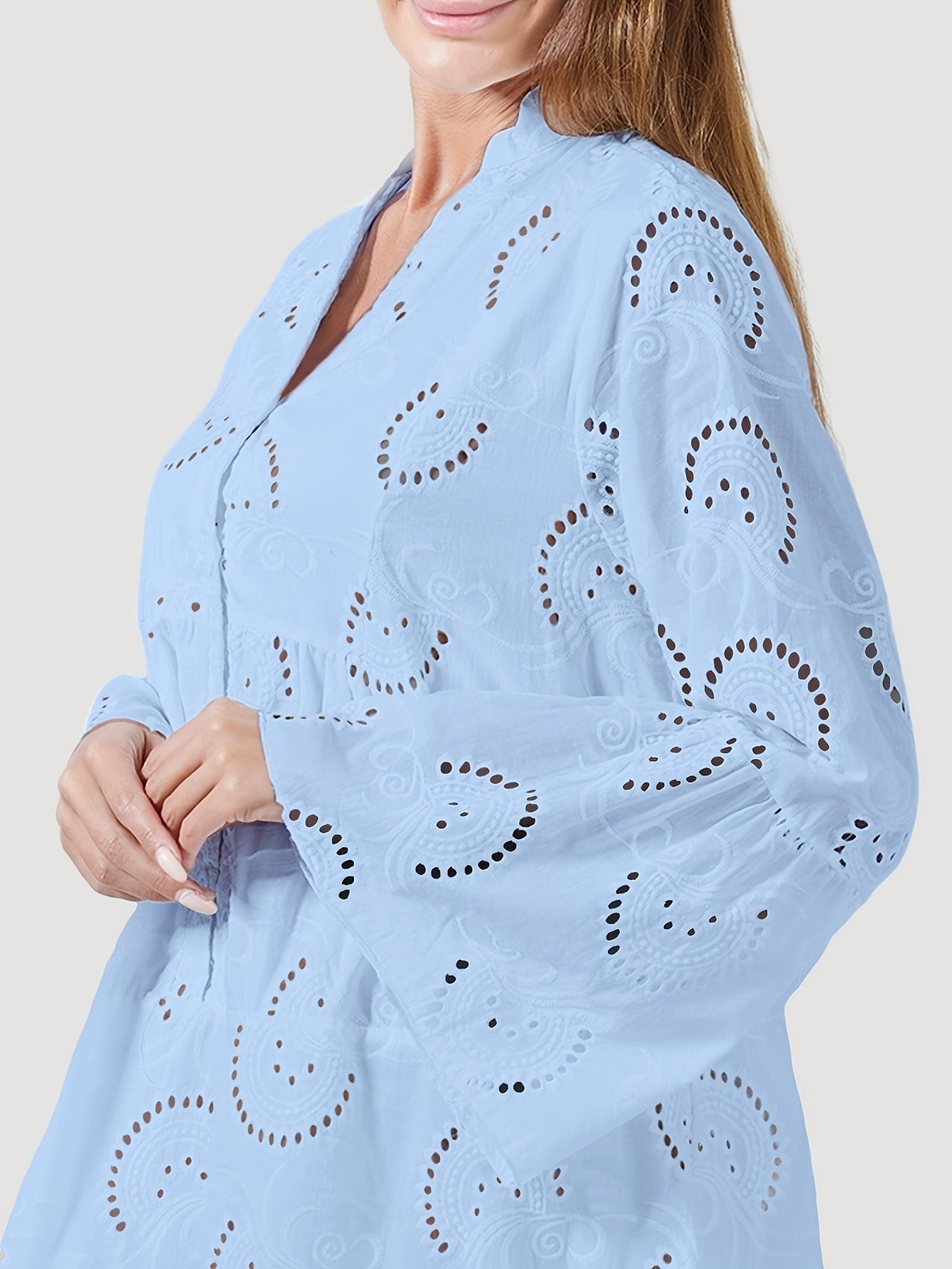 Elegant Mint Green V-Neck Shirt Dress with Bell Sleeves and Lace Cut-Out Detail - Chic Long Casual Dress for Women, Ideal for Home Gatherings and Parties, Casual Party Dress|Bell Sleeve Dress|Machine Washable Dress, Cute Dresses