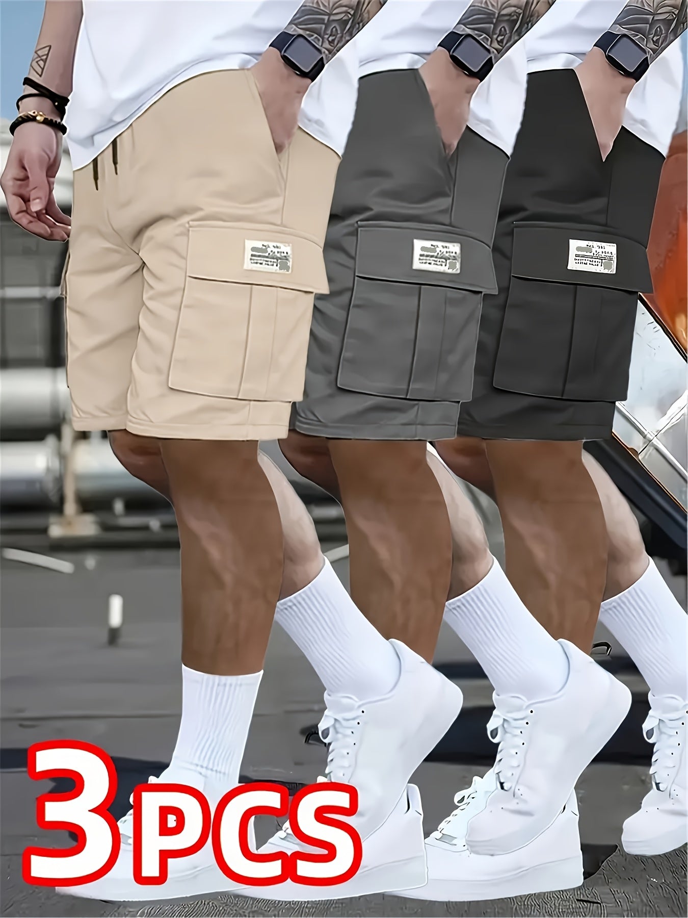 3pcs Set - Men's Shorts, Casual Loose Shorts, Perfect Choice, Large Pocket Workwear Shorts, Summer Workwear Shorts Men's Five Quarter Pants Ins Trendy Straight Leg Casual Five Quarter Shorts Couple Basketball Pants