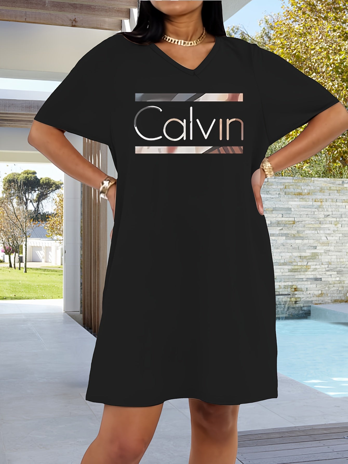Women's Black Polyester Printed V-Neck Shorts - product view 14