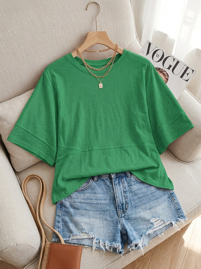Women'S Summer Casual Crewneck Batwing Half Sleeve T-Shirts Solid Color Loose Fit Cute Basic Flowy Tops Tees Blouses