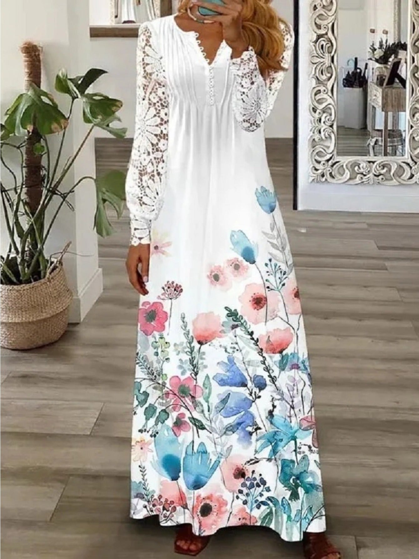Red Rose Lace V-Neck High-Waist Dress - product view 12