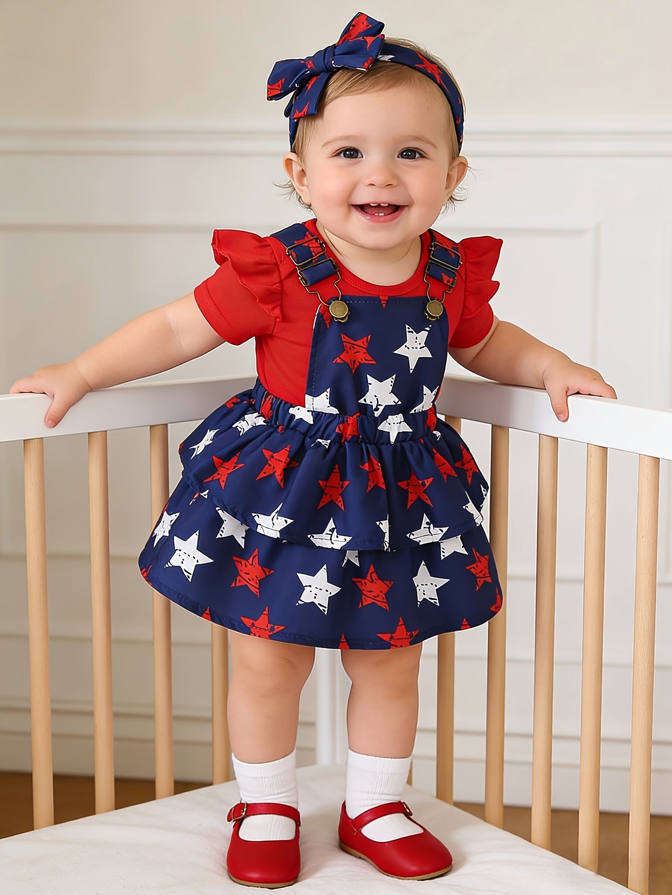 Girl Baby 4th of July Independence Day Outfit; Baby Girl Onesie and Romper Set Holiday Limited Edition, as a Gift, Perfect for Outdoor