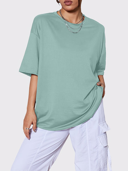 4pcs Women' Oversized T-Shirts - Oversized Loose Fit Crew Neck Quick-Dry Breathable Tees, Solid Color & Casual, Machine Washable Suitable for Spring Summer Fall Casual Attire