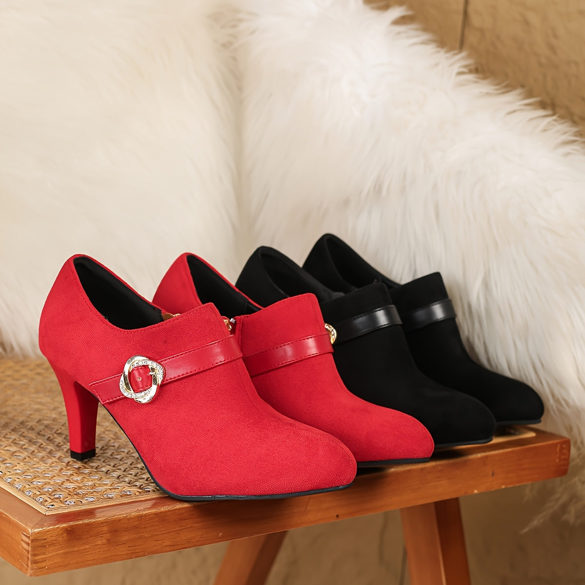 Elegant Black Pointed-Toe High Heels with Side Zipper - Comfortable Faux Cover Ankle Boots for Women, Perfect for All Seasons