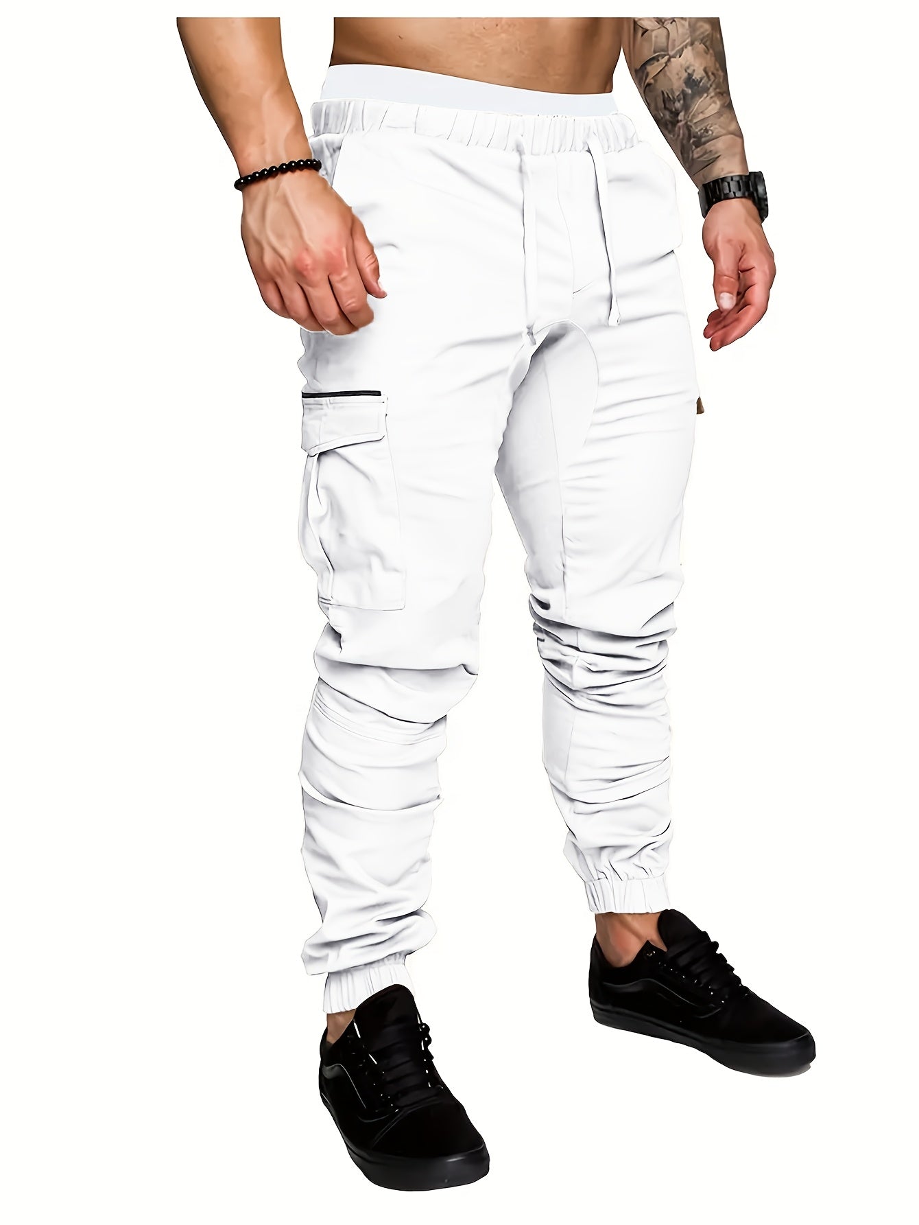 EXARUS 2 Pack Cargo Pants For Men - Relaxed Fit Twill Joggers With Elastic Waistband And Stretch Fabric - Casual Wear