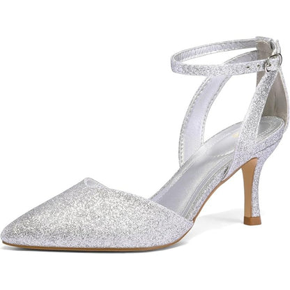 Elegant Women's High Heels, Featuring a Pointed Toe and Stiletto Heel, with an Ankle Strap and Buckle Closure. Stylish Party Heels, Suitable for Parties and Various Occasions., Women Shoes
