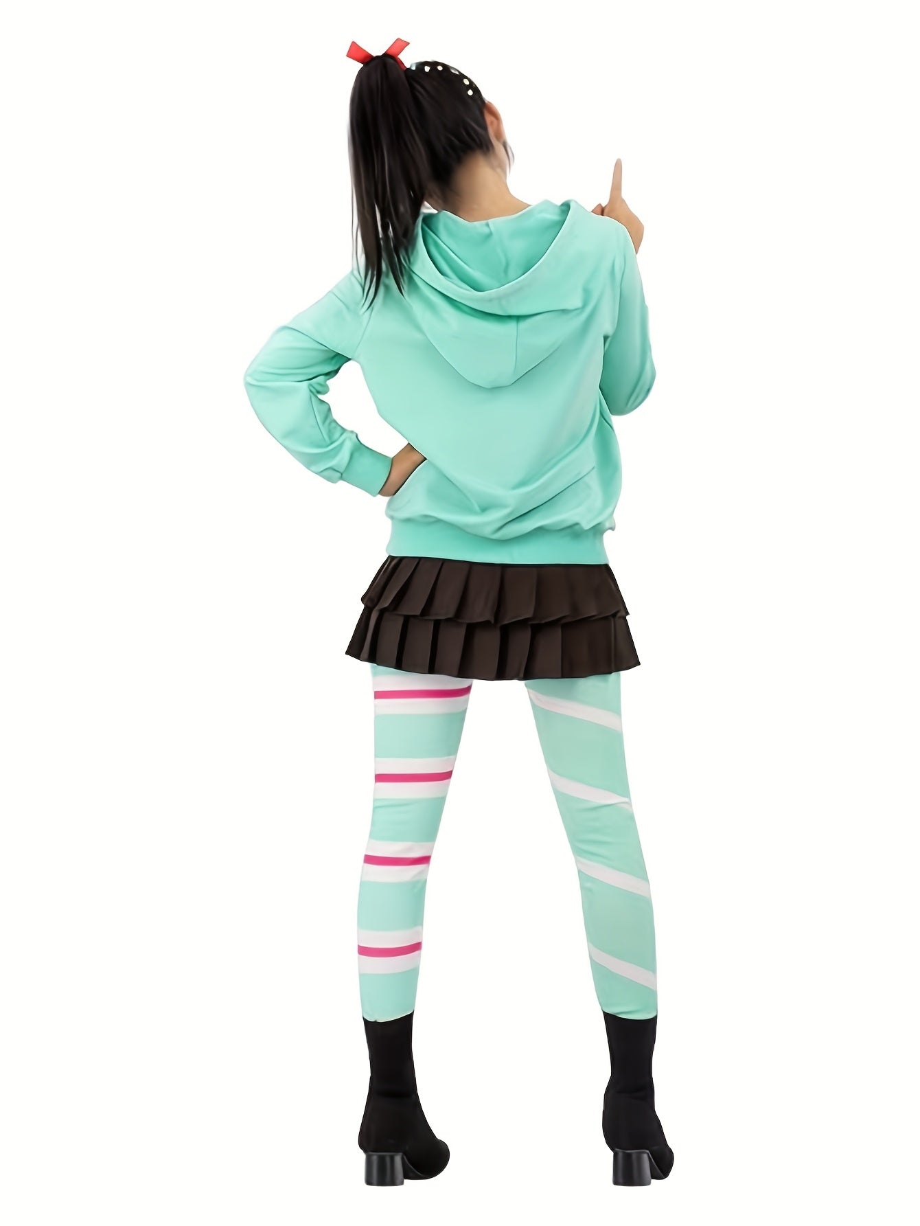 Women Cosplay Costume Hoodie Skirt Leggings with Hair Tie Full Set Outfit