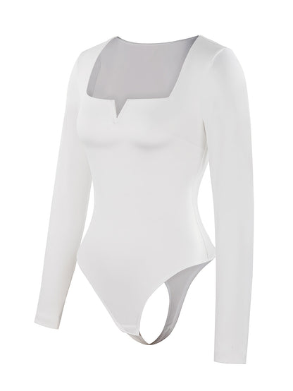 Women Autumn Winter Solid Color Shapewear Bodysuit, Tight Long Sleeve Bodysuit, Crew Neck Women Bodysuit