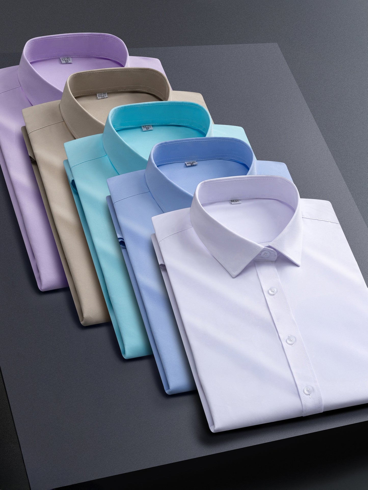 5pcs Men's Stretch Long Sleeve Dress Shirts - Solid Color Business Casual & Formal Shirts, Wrinkle-Resistant & Easy-Care, Regular Fit for Office, Wedding