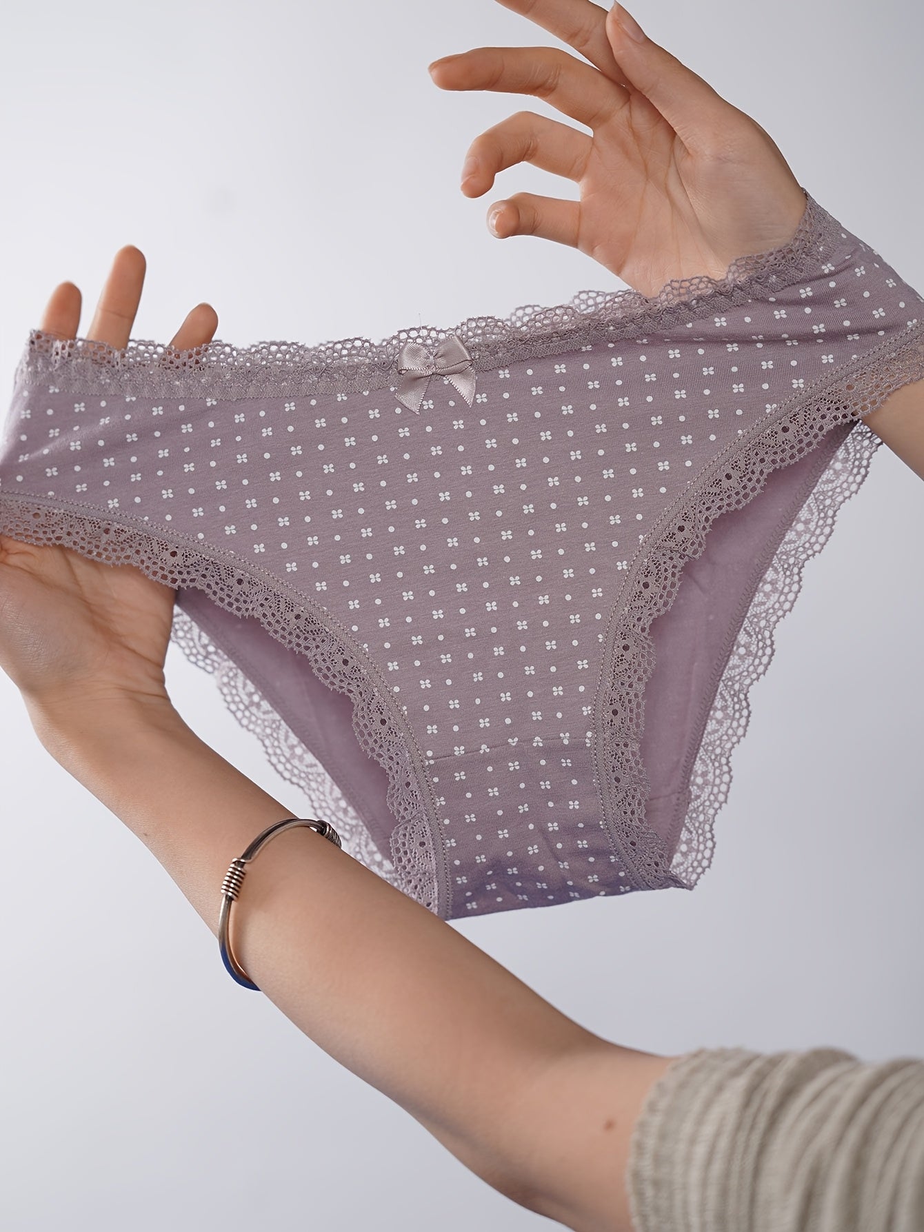 5-Pack Women'S Triangle Panties with Floral Print, Nude Comfortable Soft Stretchy Large Size Underwear with Bow Decoration, Simple Elegant Breathable Briefs - 2025 New Arrival
