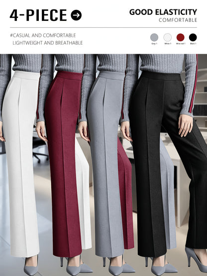 4 Pack, Dress Pants for Women Women'S High Waisted Wide Leg Business Casual Trousers with Pockets, Stretchy Comfortable Work Pants for Office, Commute, Daily Wear, Skin-Friendly Seamless Ladies Straight Leg Pa 4-Way Stretch Women'S Suit Pants
