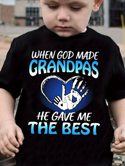 WHEN GOD MADE GRANDPAS HE GAVE ME THE BEST Love Parent- Palm Print Boys 100% T-Shirt