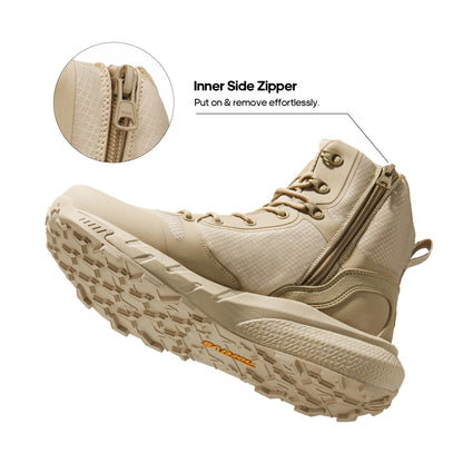 Men's Mid Tactical Boot Comfortable Waterproof Lightweight Boots with Zipper for Work All Day Non-Slip Outdoor Motorcycle Combat Boots