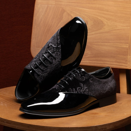 Men's formal tuxedo shoes classic patent velvet lace-up formal oxford shoes for wedding dresses