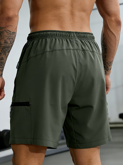 Plus Size Men'S Quick Dry Athletic Shorts, Elastic Waist Drawstring Zipper Cargo Shorts, Breathable Lightweight Multi-Pocket Casual Shorts for Gym Running Workout Outdoor Activities
