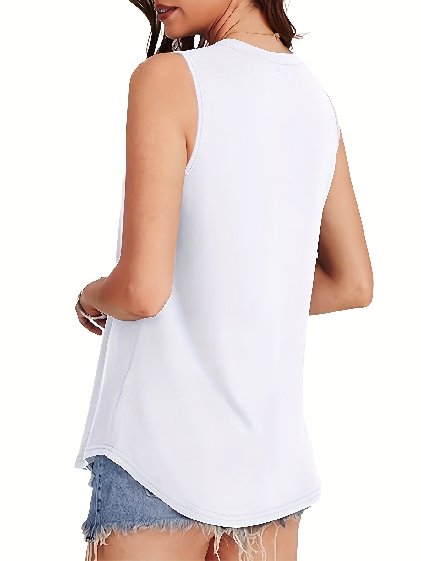 Solid Color Ladies Top 2025 Europe And The United States Fashion Casual Loose Printed Round Neck Waist Sleeveless Vest