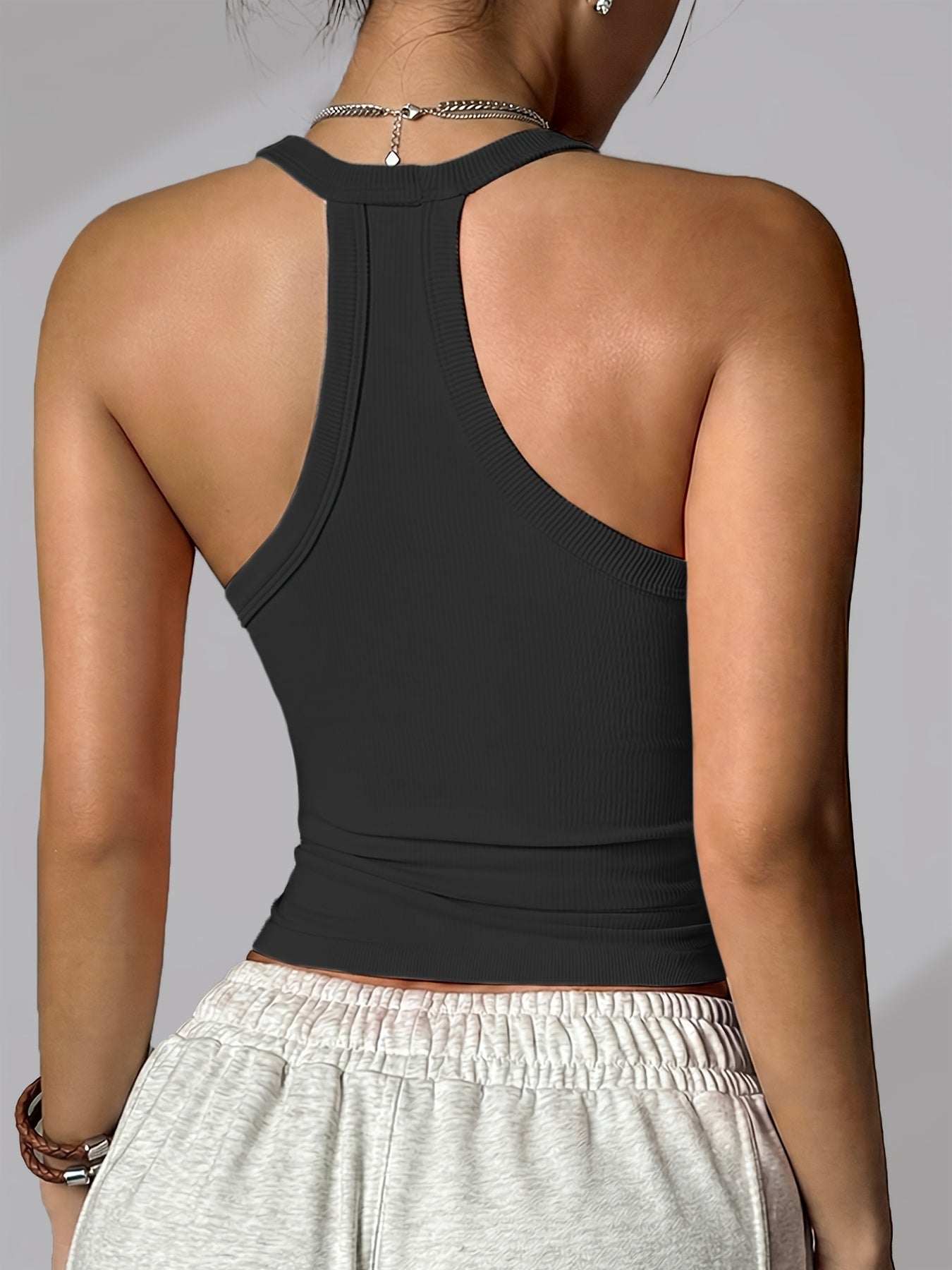 Women's White Polyester V-Neck Sleeveless Tank Top - product view 4