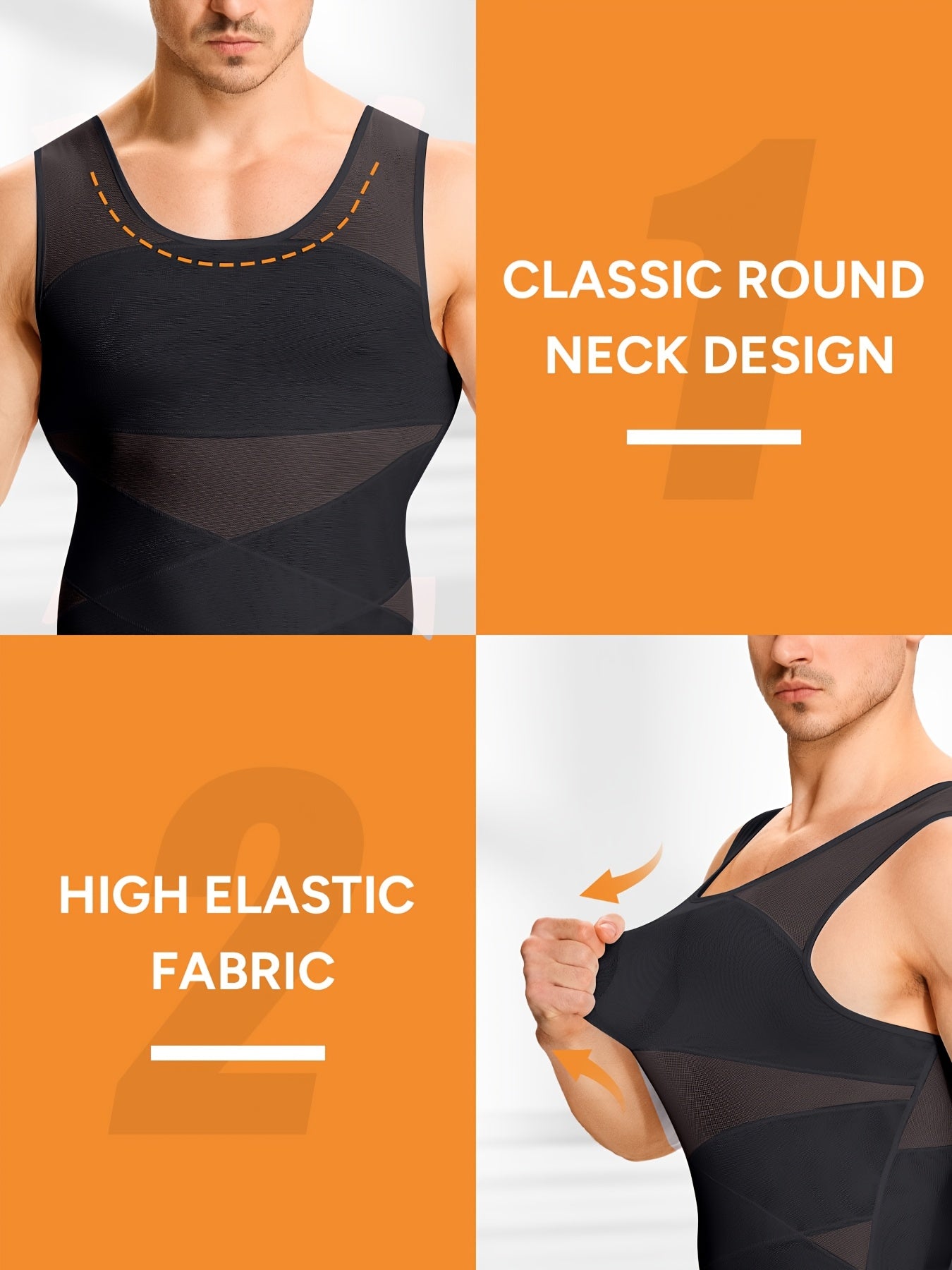 Men's High-Elasticity Compression Tank Top - Breathable Tummy Control Shirt with Semi-Sheer -Back, Tight-Fit Sleeveless Shirt Suitable for Gym, Postpartum & Body Shaping, Year-Round Wear