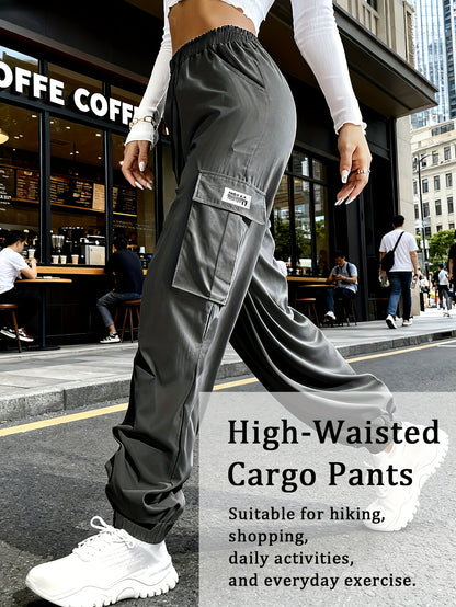 Women'S Zippered Pocket Cargo Pants, Stylish Large Pocket Design, Drawstring Elastic Waistband, Casual Outdoor/everyday Wear Trousers