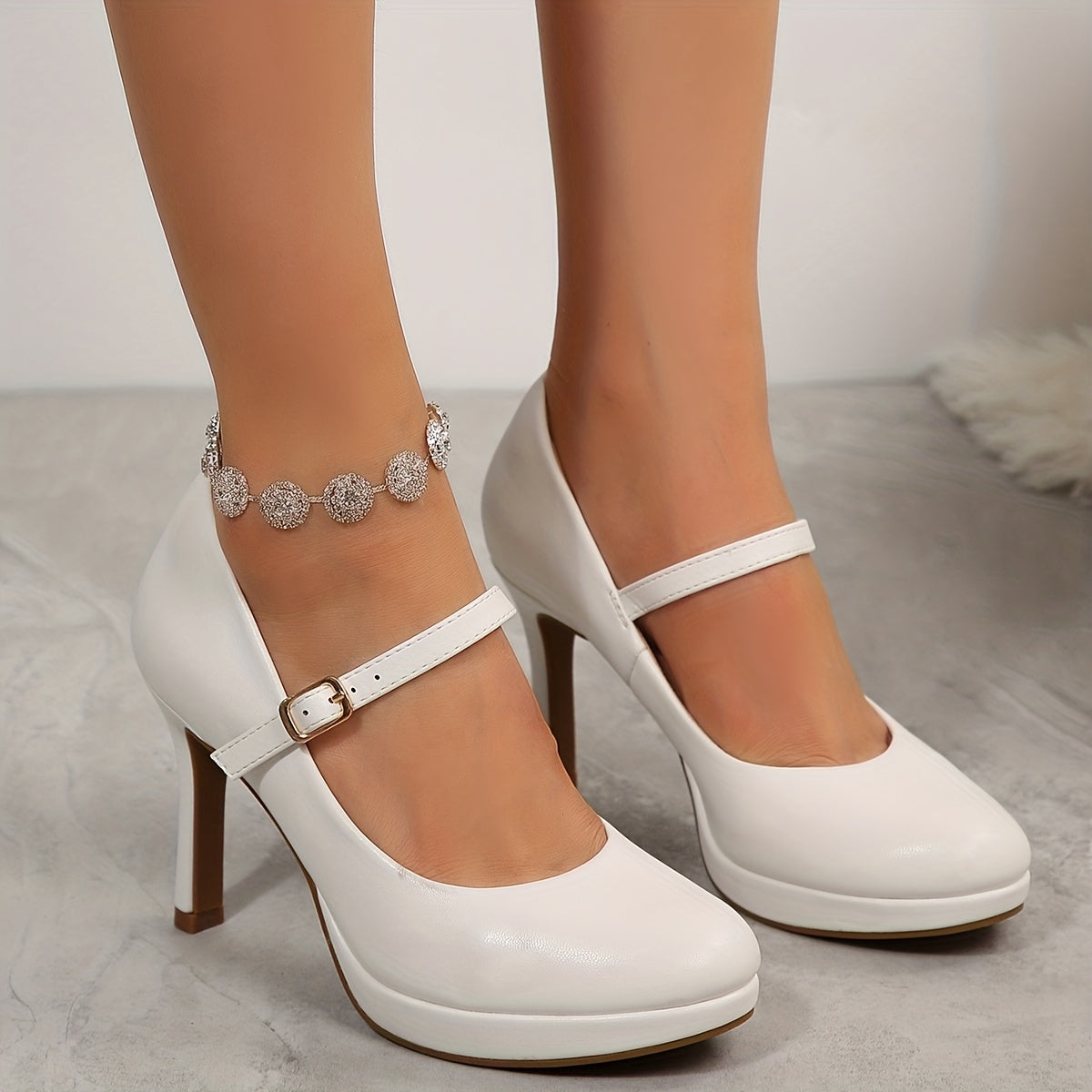 Women's Platform High Heel Mary Jane Pumps Round Closed Toe Dress Shoes Fashion Comfortable for Office Wedding Daily Wear, Women Shoes