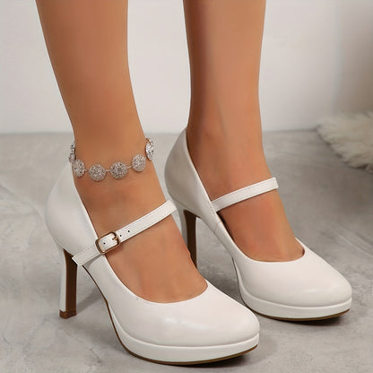 Women's Platform High Heel Mary Jane Pumps Round Closed Toe Dress Shoes Fashion Comfortable for Office Wedding Daily Wear, Women Shoes