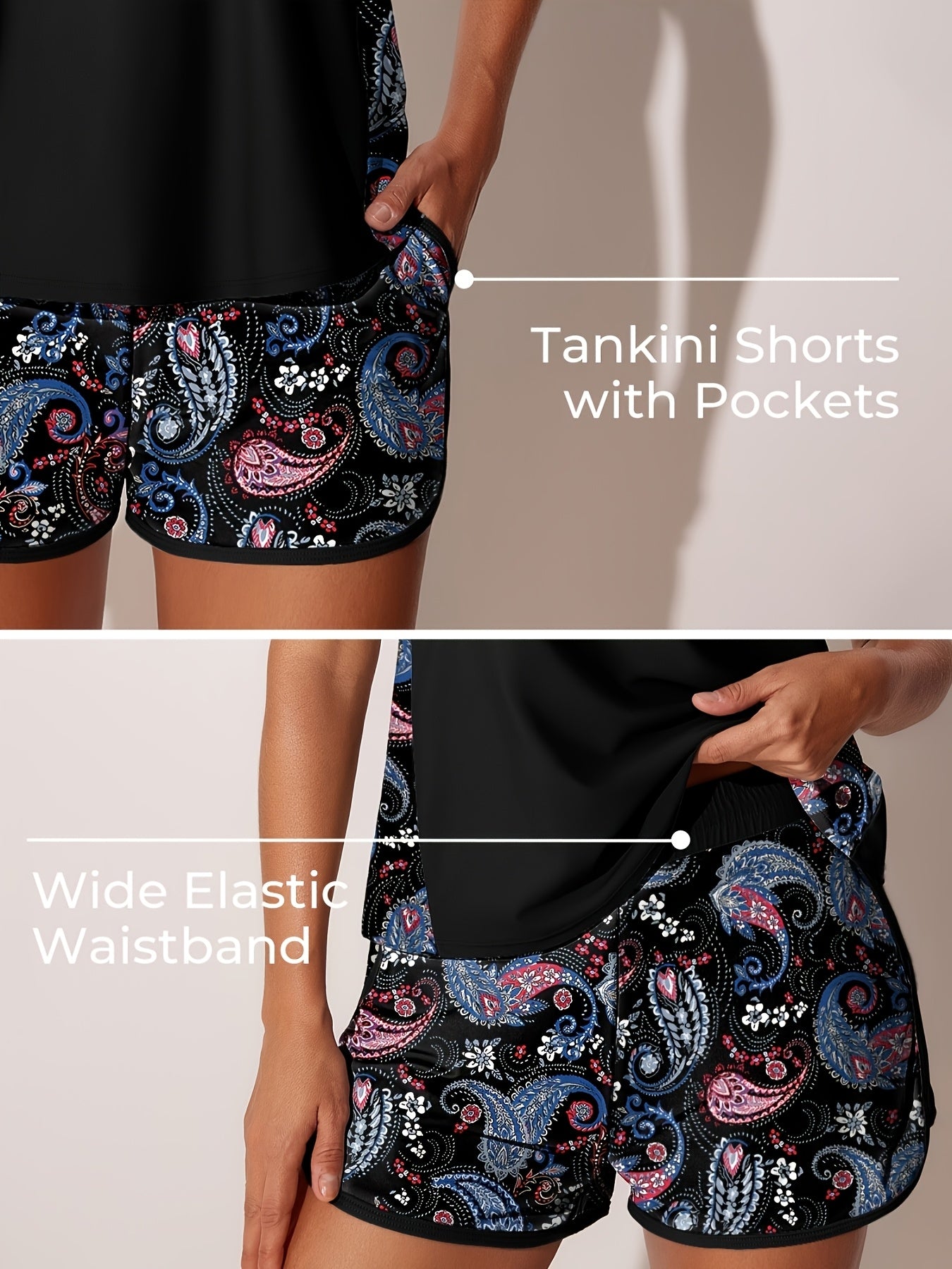 Blouson Tankini Swimsuits for Women 2025 Tummy Control 2pcs Bathing Suits with Y Pockets Swim Shorts