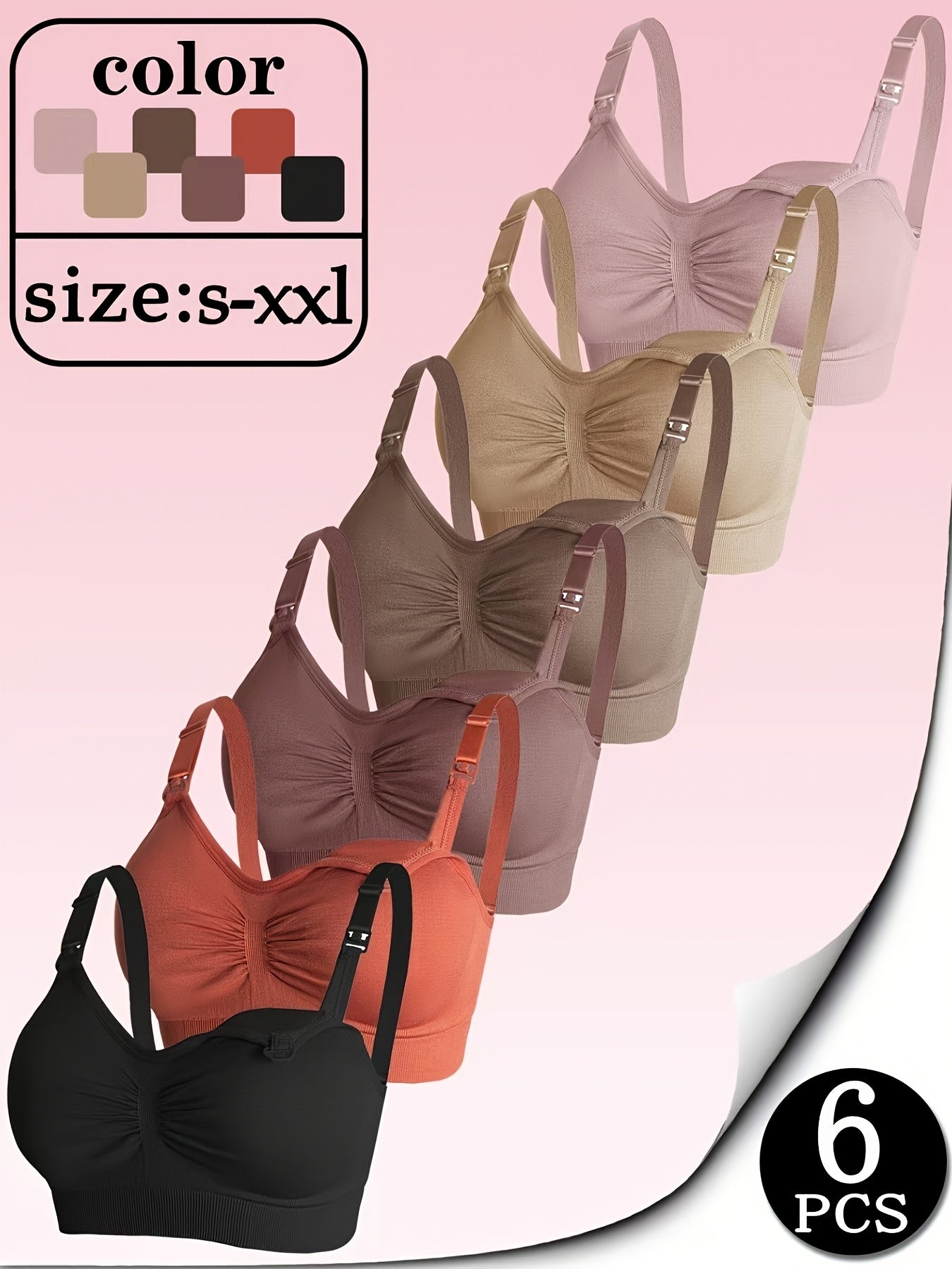 6pcs (6pcs) Discount Suitable for Full Pregnancy & Lactation Cycle - Maternity Nursing Bras with Front-Opening Quick-Wear Design, High Elastic Full-Cup Coverage Anti-Sagging Bras for Breastfeeding Moms, Machine Washable Underwear