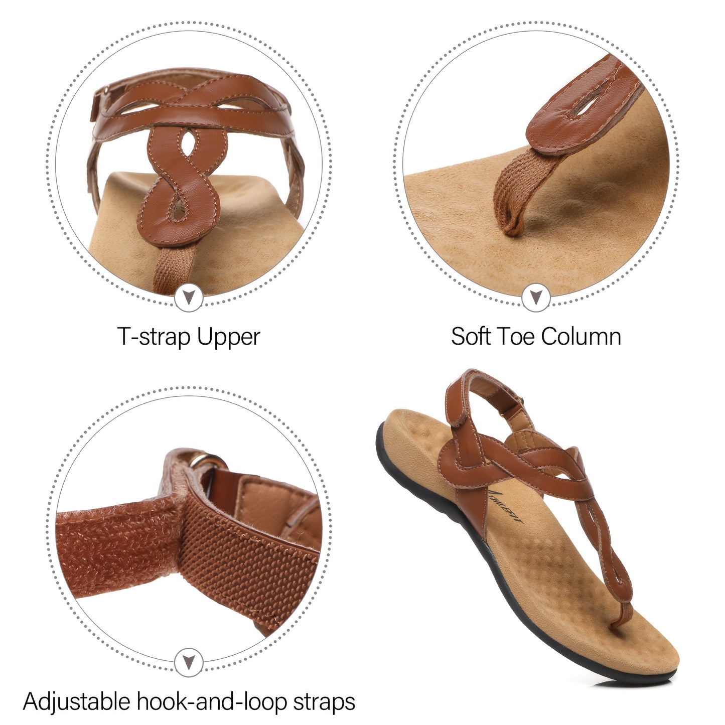 Women's Arch Support Sandals Flat Sandals Adjustable Comfort Walking Sandals, Women Shoes