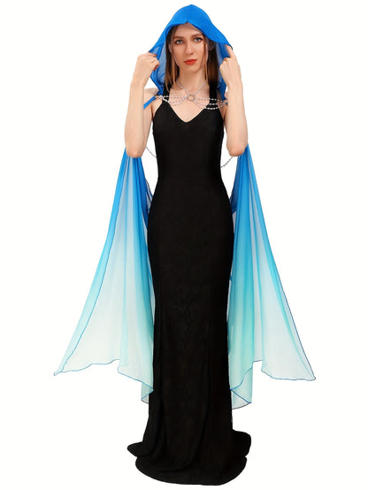 Full-Length Tulle Gothic Bridal Fairy Cloak with Hood for Women, Off-Shoulder Capelet