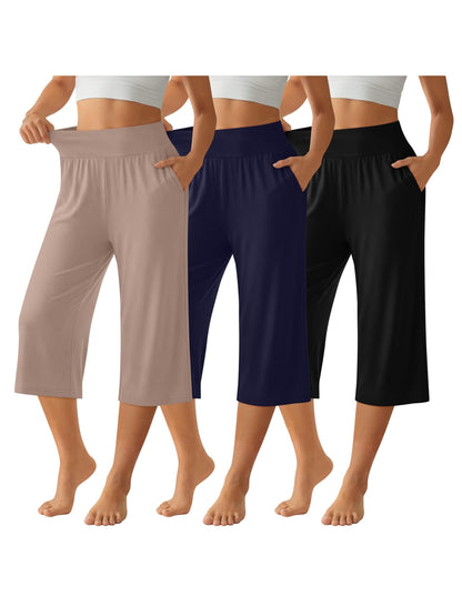 3 Pack Capri Pants For Women Loose Lounge Cropped Sweatpants Joggers Yoga Capri With Pockets