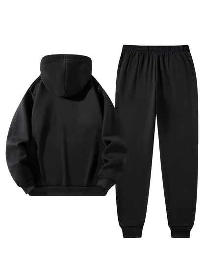 Men's Autumn Winter Set Including Hooded Sweatshirt, Stylish Jacket, Trendy American Street Style Printed Top and Pants
