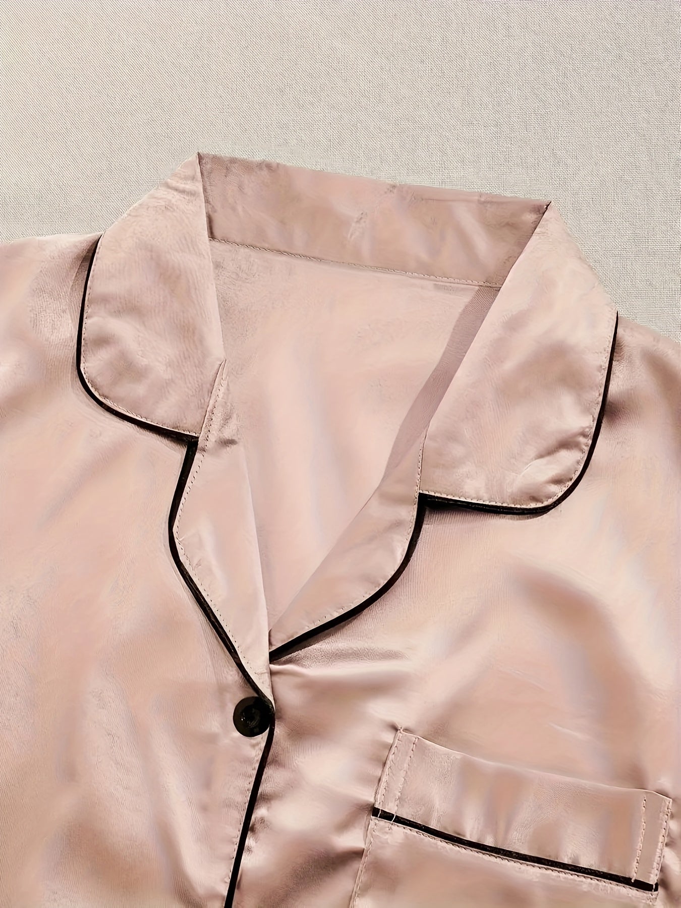 Black + Champagne + Pink Satin Short-Sleeve Shorts - product view 11