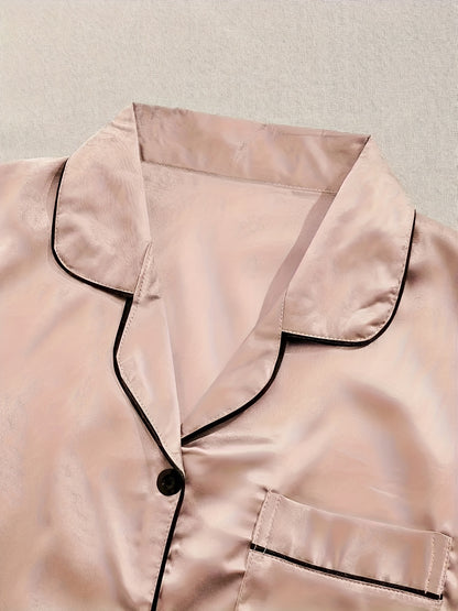 Black + Champagne + Pink Satin Short-Sleeve Shorts - product view 11