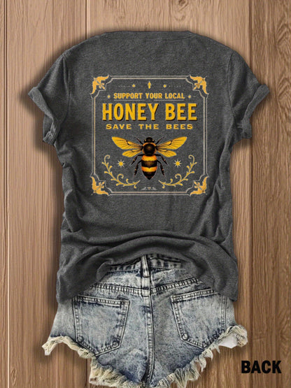 Save the Bees T-Shirt - Support Local Bee Conservation, Soft Breathable Tee Suitable for Nature Lovers, Casual Summer Wear with Bee Graphics (Machine Washable)