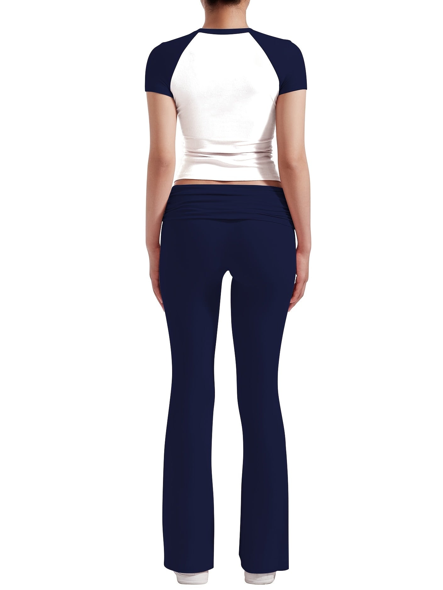 Leisure Women'S Two-Piece Round Neck T-Shirt And Low-Waisted Flared Pants Set Streetwear