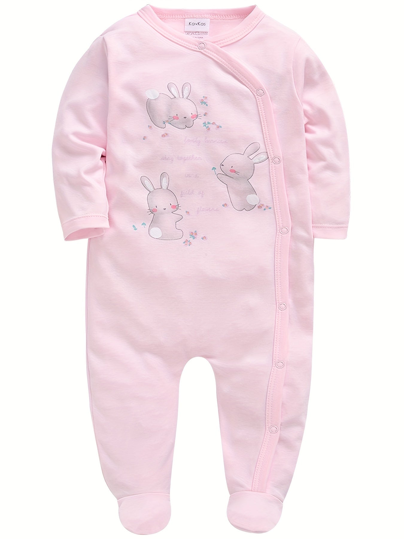 3pcs Baby Girl Cute Pink 1pc Jumpsuit Soft Long Sleeve Footed Romper Cartoon Bunny Rabbit Floral Print Newborn Girls' Overall Bodysuits Outfit Clothes for Infant Girl 0-12 Months, Perfect for Outdoor
